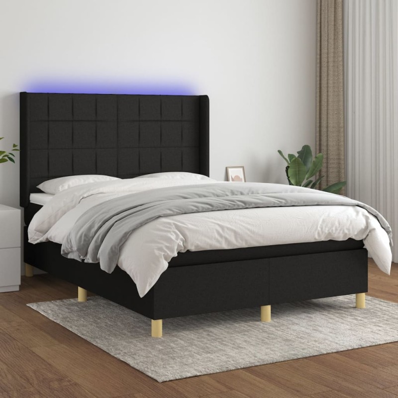 vidaXL Boxspringbett mit Matratze & LED Schwarz 140x190 cm Stoff vidaXL Boxspringbett mit Matratze & LED Schwarz 140x190 cm Stoff
