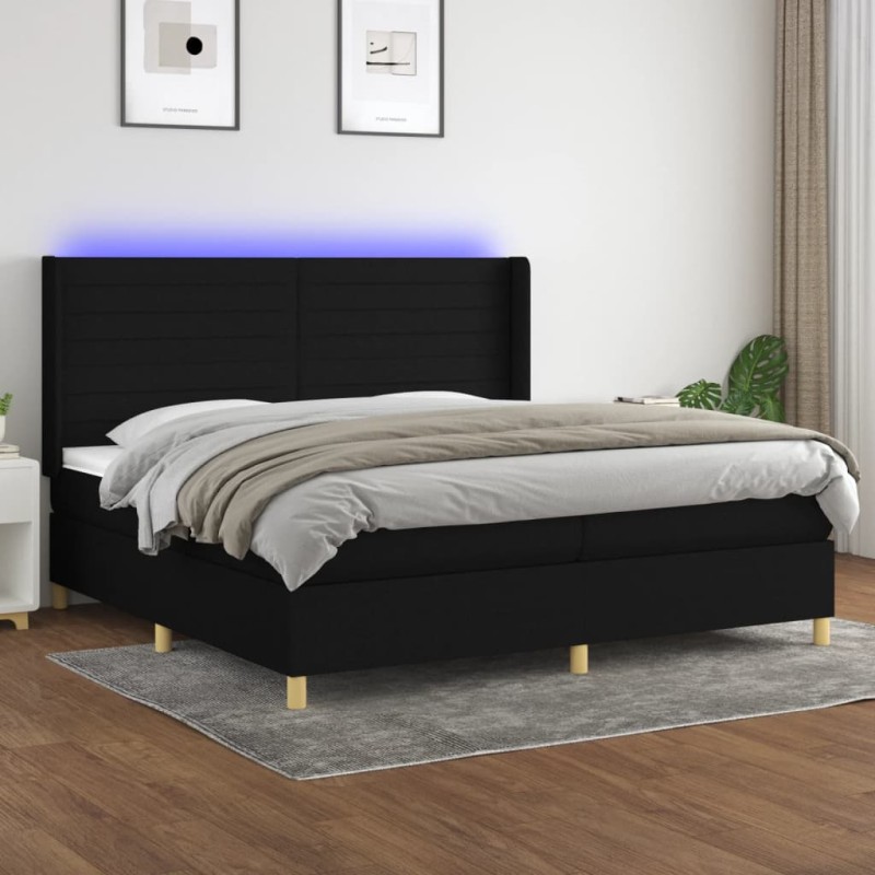 vidaXL Boxspringbett mit Matratze & LED Schwarz 200x200 cm Stoff vidaXL Boxspringbett mit Matratze & LED Schwarz 200x200 cm Stoff