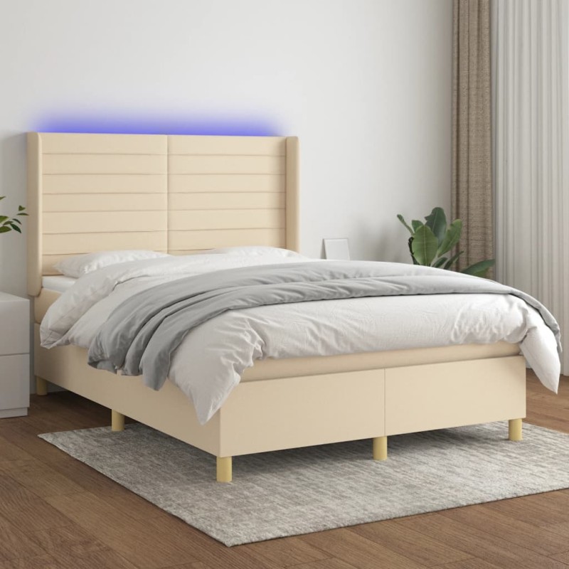 vidaXL Boxspringbett mit Matratze & LED Creme 140x200 cm Stoff vidaXL Boxspringbett mit Matratze & LED Creme 140x200 cm Stoff