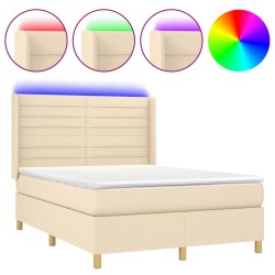 vidaXL Boxspringbett mit Matratze & LED Creme 140x200 cm Stoff