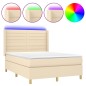 vidaXL Boxspringbett mit Matratze & LED Creme 140x200 cm Stoff vidaXL Boxspringbett mit Matratze & LED Creme 140x200 cm Stoff