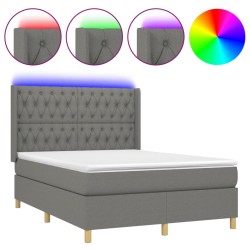 vidaXL Boxspringbett mit Matratze & LED Dunkelgrau 140x200 cm Stoff