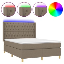 vidaXL Boxspringbett mit Matratze & LED Taupe 140x190 cm Stoff