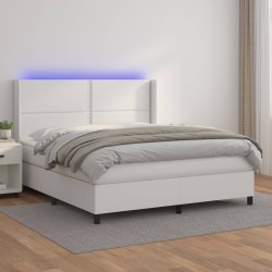 vidaXL Boxspringbett mit Matratze & LED Weiß 180x200 cm Kunstleder