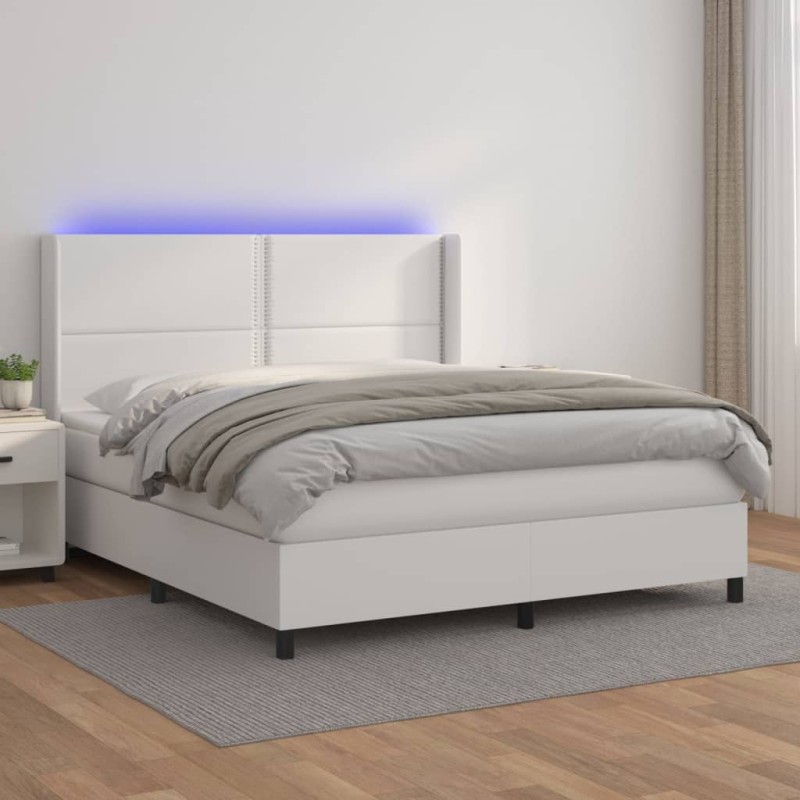 vidaXL Boxspringbett mit Matratze & LED Weiß 180x200 cm Kunstleder vidaXL Boxspringbett mit Matratze & LED Weiß 180x200 cm Kunstleder