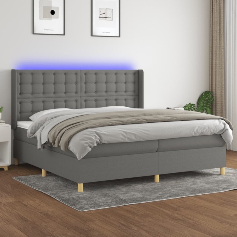 vidaXL Boxspringbett mit Matratze & LED Dunkelgrau 200x200 cm Stoff vidaXL Boxspringbett mit Matratze & LED Dunkelgrau 200x200 cm Stoff