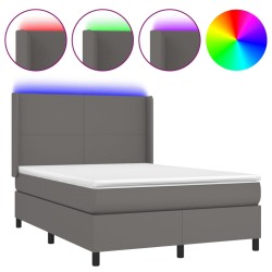 vidaXL Boxspringbett mit Matratze & LED Grau 140x200 cm Kunstleder