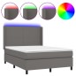 vidaXL Boxspringbett mit Matratze & LED Grau 140x200 cm Kunstleder