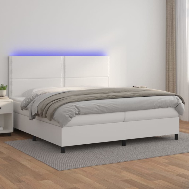 vidaXL Boxspringbett mit Matratze & LED Weiß 200x200 cm Kunstleder vidaXL Boxspringbett mit Matratze & LED Weiß 200x200 cm Kunstleder