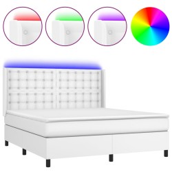 vidaXL Boxspringbett mit Matratze & LED Weiß 160x200 cm Kunstleder