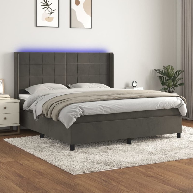 vidaXL Boxspringbett mit Matratze & LED Dunkelgrau 160x200 cm Samt vidaXL Boxspringbett mit Matratze & LED Dunkelgrau 160x200 cm Samt