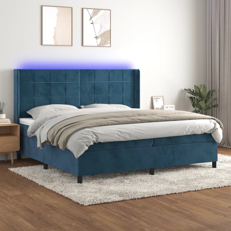 vidaXL Boxspringbett mit Matratze & LED Dunkelblau 200x200 cm Samt vidaXL Boxspringbett mit Matratze & LED Dunkelblau 200x200 cm Samt