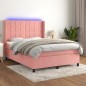 vidaXL Boxspringbett mit Matratze & LED Rosa 140x200 cm Samt vidaXL Boxspringbett mit Matratze & LED Rosa 140x200 cm Samt