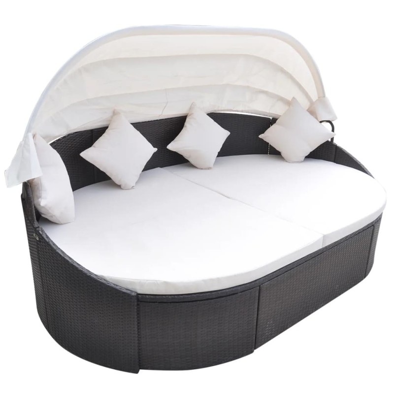 vidaXL Outdoor-Loungebett mit Dach Poly Rattan Braun vidaXL Outdoor-Loungebett mit Dach Poly Rattan Braun