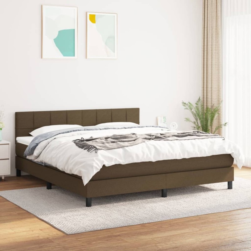 vidaXL Boxspringbett mit Matratze Dunkelbraun 180x200 cm Stoff vidaXL Boxspringbett mit Matratze Dunkelbraun 180x200 cm Stoff