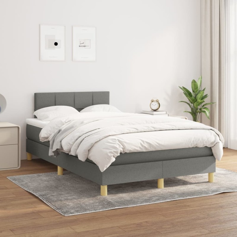 vidaXL Boxspringbett mit Matratze Dunkelgrau 120x200 cm Stoff vidaXL Boxspringbett mit Matratze Dunkelgrau 120x200 cm Stoff