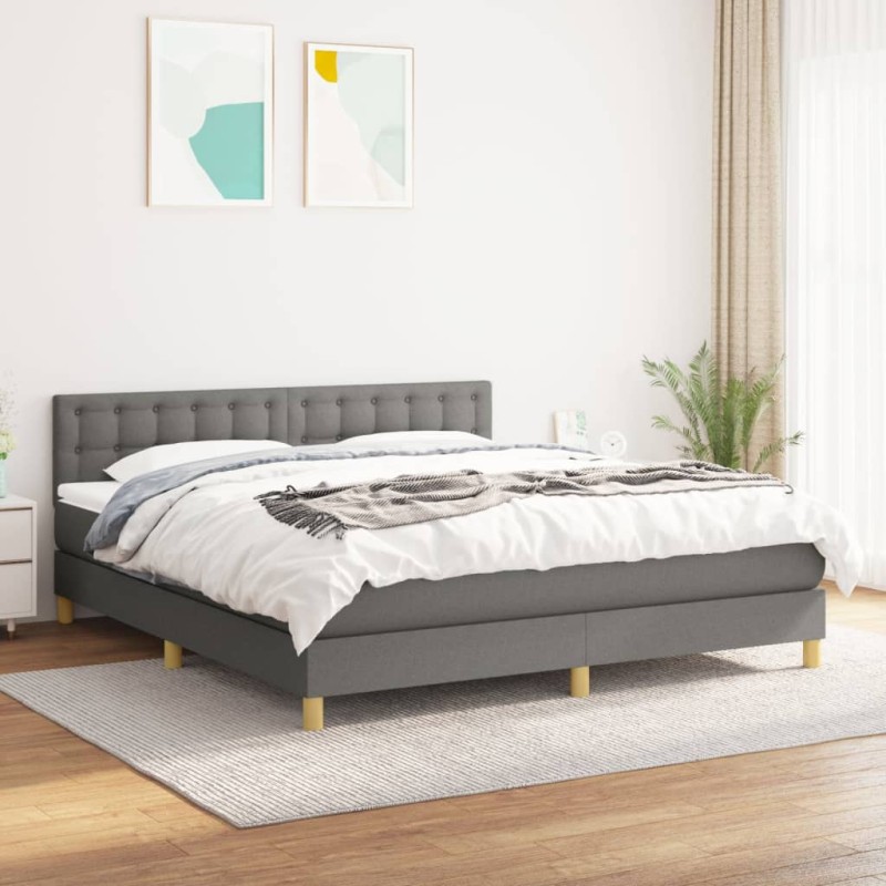 vidaXL Boxspringbett mit Matratze Dunkelgrau 160x200 cm Stoff vidaXL Boxspringbett mit Matratze Dunkelgrau 160x200 cm Stoff