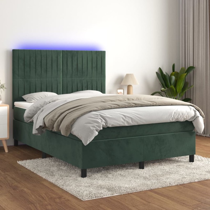 vidaXL Boxspringbett mit Matratze & LED Dunkelgrün 140x190 cm Samt vidaXL Boxspringbett mit Matratze & LED Dunkelgrün 140x190 cm Samt