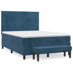 vidaXL Boxspringbett mit Matratze Dunkelblau 140x200 cm Samt