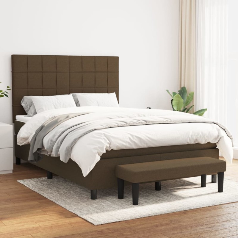 vidaXL Boxspringbett mit Matratze Dunkelbraun 140x190 cm Stoff vidaXL Boxspringbett mit Matratze Dunkelbraun 140x190 cm Stoff