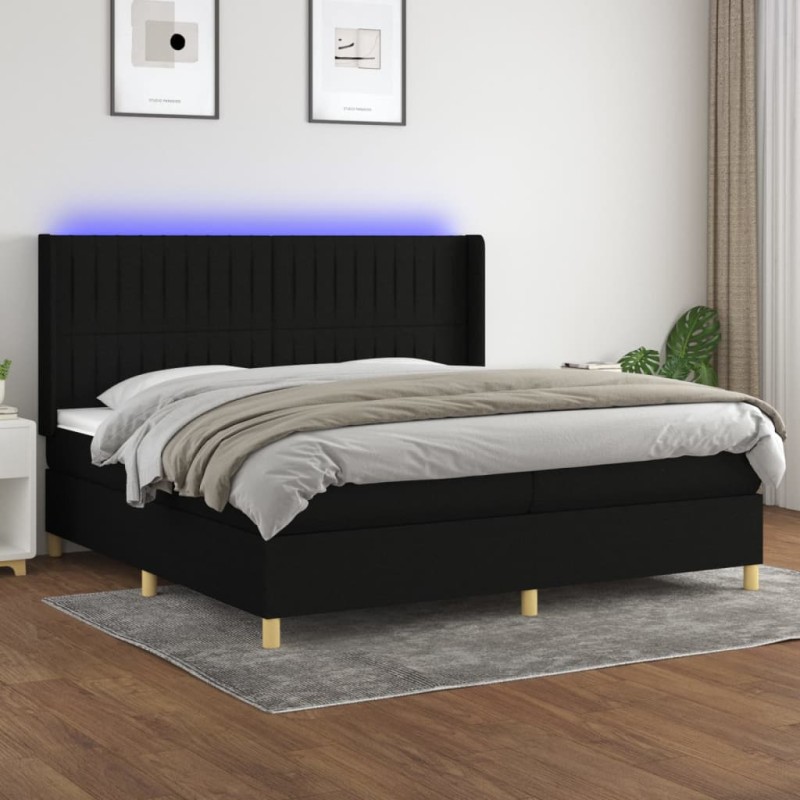vidaXL Boxspringbett mit Matratze & LED Schwarz 200x200 cm Stoff vidaXL Boxspringbett mit Matratze & LED Schwarz 200x200 cm Stoff