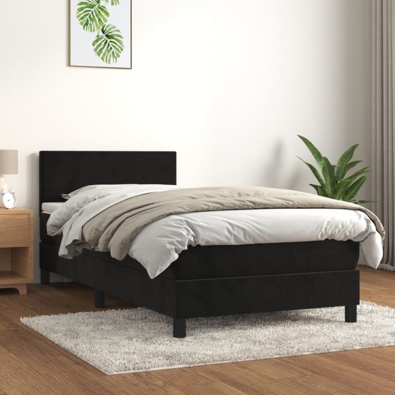 vidaXL Boxspringbett mit Matratze Schwarz 90x200 cm Samt vidaXL Boxspringbett mit Matratze Schwarz 90x200 cm Samt