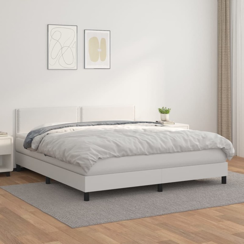 vidaXL Boxspringbett mit Matratze Weiß 160x200 cm Kunstleder vidaXL Boxspringbett mit Matratze Weiß 160x200 cm Kunstleder