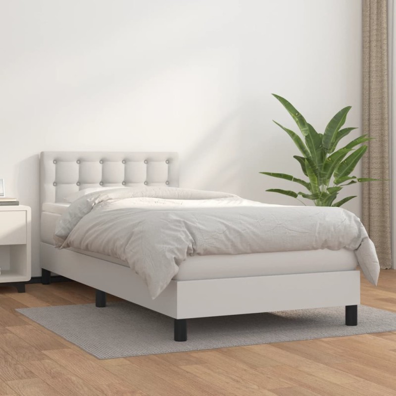 vidaXL Boxspringbett mit Matratze Weiß 90x200 cm Kunstleder vidaXL Boxspringbett mit Matratze Weiß 90x200 cm Kunstleder