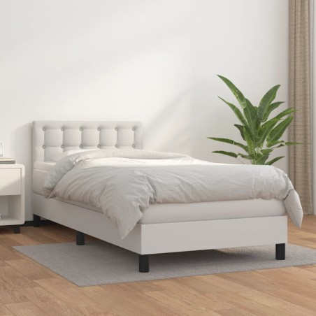 vidaXL Boxspringbett mit Matratze Weiß 90x200 cm Kunstleder