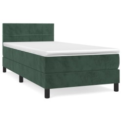 vidaXL Boxspringbett mit Matratze Dunkelgrün 90x190 cm Samt