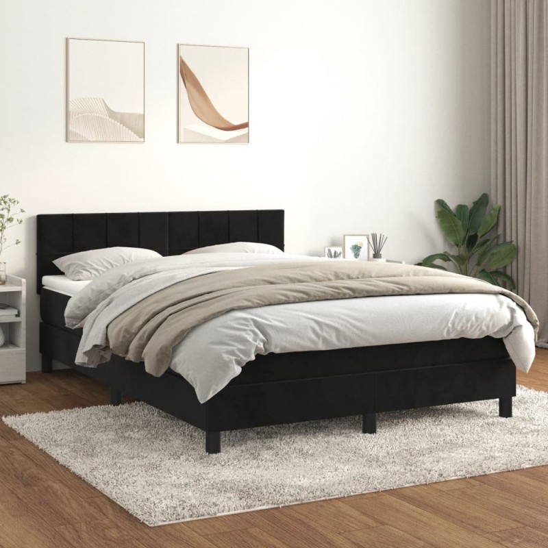 vidaXL Boxspringbett mit Matratze Schwarz 140x190 cm Samt vidaXL Boxspringbett mit Matratze Schwarz 140x190 cm Samt