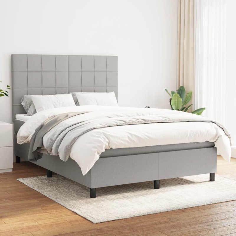 vidaXL Boxspringbett mit Matratze Hellgrau 140x190 cm Stoff vidaXL Boxspringbett mit Matratze Hellgrau 140x190 cm Stoff