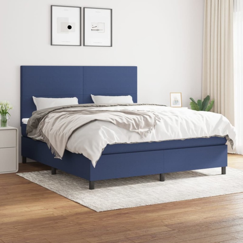 vidaXL Boxspringbett mit Matratze Blau 160x200 cm Stoff vidaXL Boxspringbett mit Matratze Blau 160x200 cm Stoff