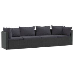 vidaXL 4-tlg. Garten-Sofagarnitur mit Auflagen Poly Rattan Schwarz