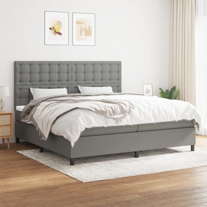 vidaXL Boxspringbett mit Matratze Dunkelgrau 200x200 cm Stoff vidaXL Boxspringbett mit Matratze Dunkelgrau 200x200 cm Stoff