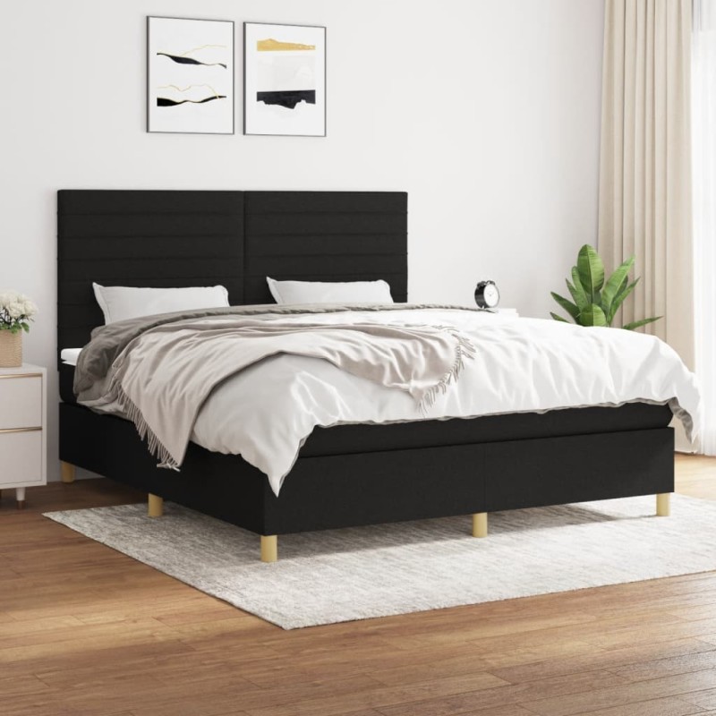 vidaXL Boxspringbett mit Matratze Schwarz 160x200 cm Stoff vidaXL Boxspringbett mit Matratze Schwarz 160x200 cm Stoff