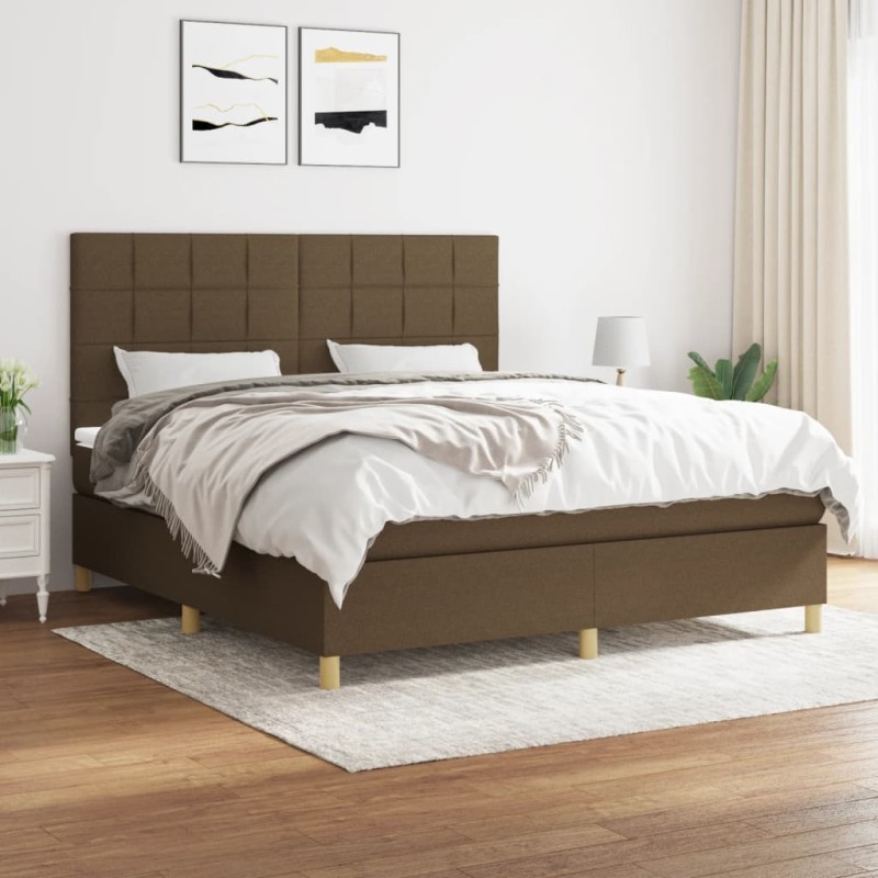 vidaXL Boxspringbett mit Matratze Dunkelbraun 180x200 cm Stoff vidaXL Boxspringbett mit Matratze Dunkelbraun 180x200 cm Stoff