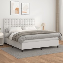 vidaXL Boxspringbett mit Matratze Weiß 160x200 cm Kunstleder