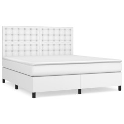 vidaXL Boxspringbett mit Matratze Weiß 160x200 cm Kunstleder