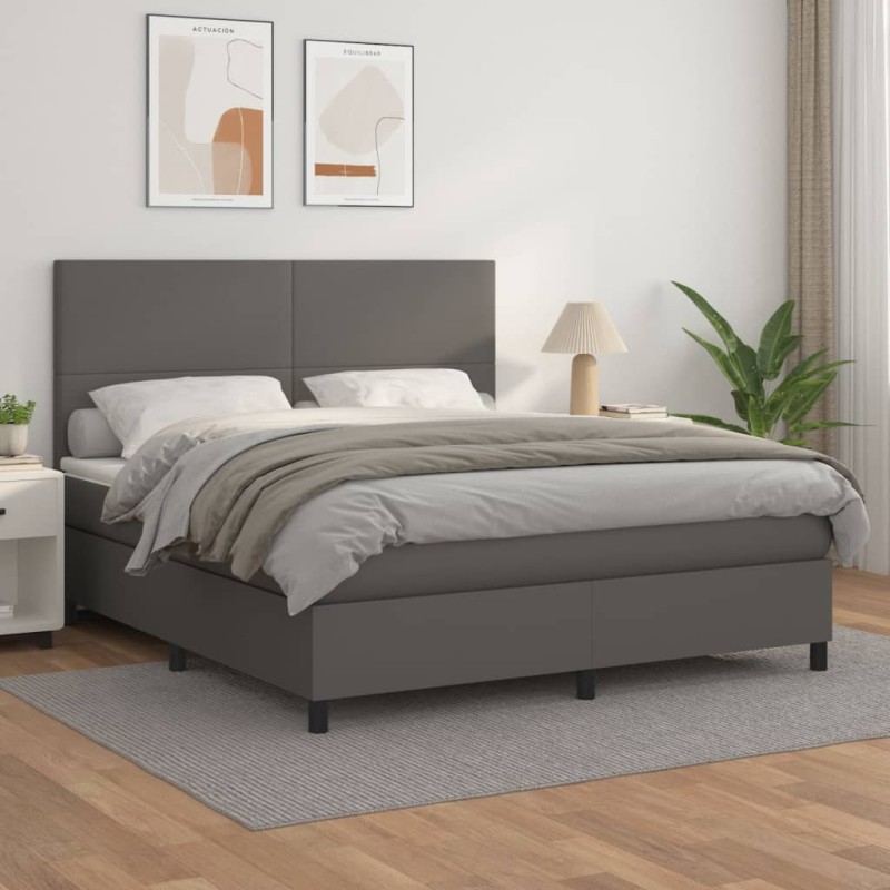 vidaXL Boxspringbett mit Matratze Grau 160x200 cm Kunstleder vidaXL Boxspringbett mit Matratze Grau 160x200 cm Kunstleder