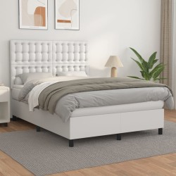 vidaXL Boxspringbett mit Matratze Weiß 140x200 cm Kunstleder