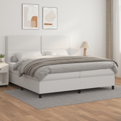 vidaXL Boxspringbett mit Matratze Weiß 200x200 cm Kunstleder