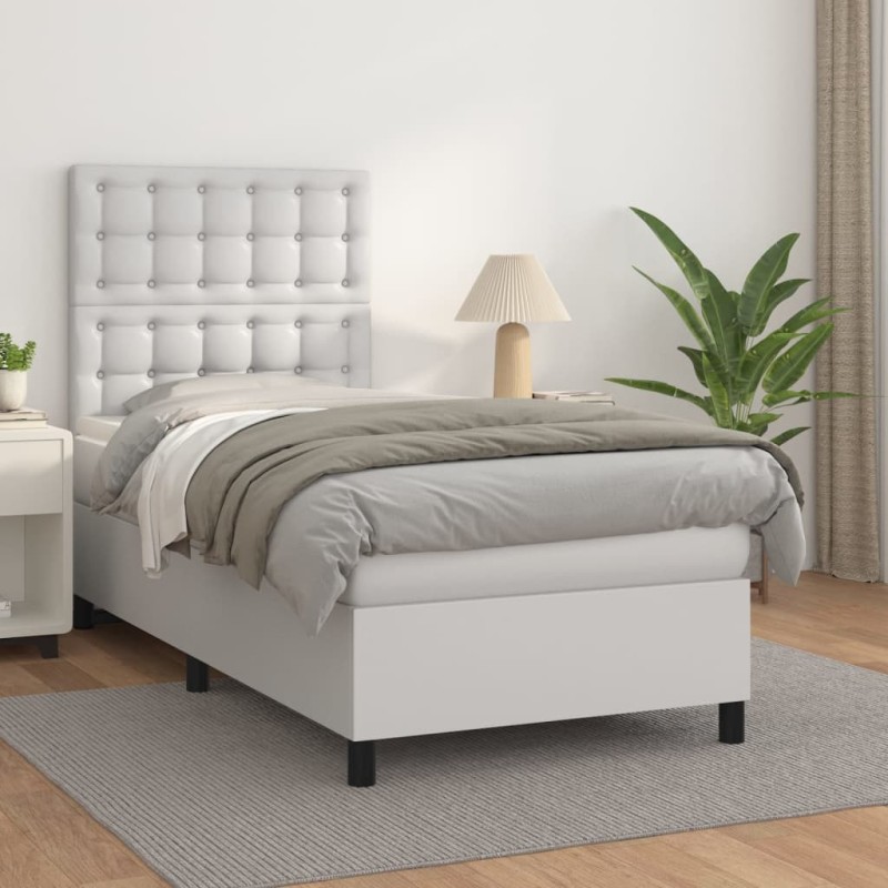 vidaXL Boxspringbett mit Matratze Weiß 80x200 cm Kunstleder vidaXL Boxspringbett mit Matratze Weiß 80x200 cm Kunstleder