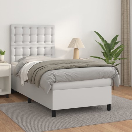 vidaXL Boxspringbett mit Matratze Weiß 80x200 cm Kunstleder