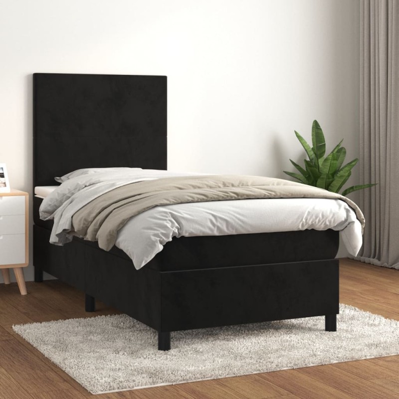 vidaXL Boxspringbett mit Matratze Schwarz 80x200 cm Samt vidaXL Boxspringbett mit Matratze Schwarz 80x200 cm Samt