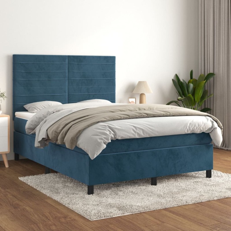 vidaXL Boxspringbett mit Matratze Dunkelblau 140x200 cm Samt vidaXL Boxspringbett mit Matratze Dunkelblau 140x200 cm Samt