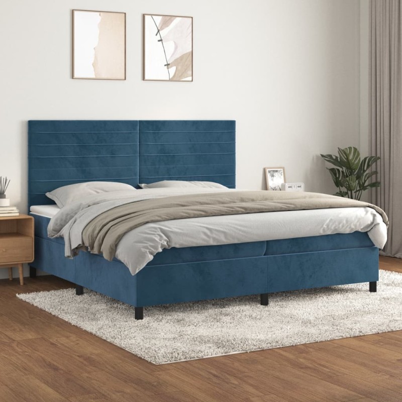 vidaXL Boxspringbett mit Matratze Dunkelblau 200x200 cm Samt vidaXL Boxspringbett mit Matratze Dunkelblau 200x200 cm Samt