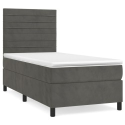 vidaXL Boxspringbett mit Matratze Dunkelgrau 90x190 cm Samt 