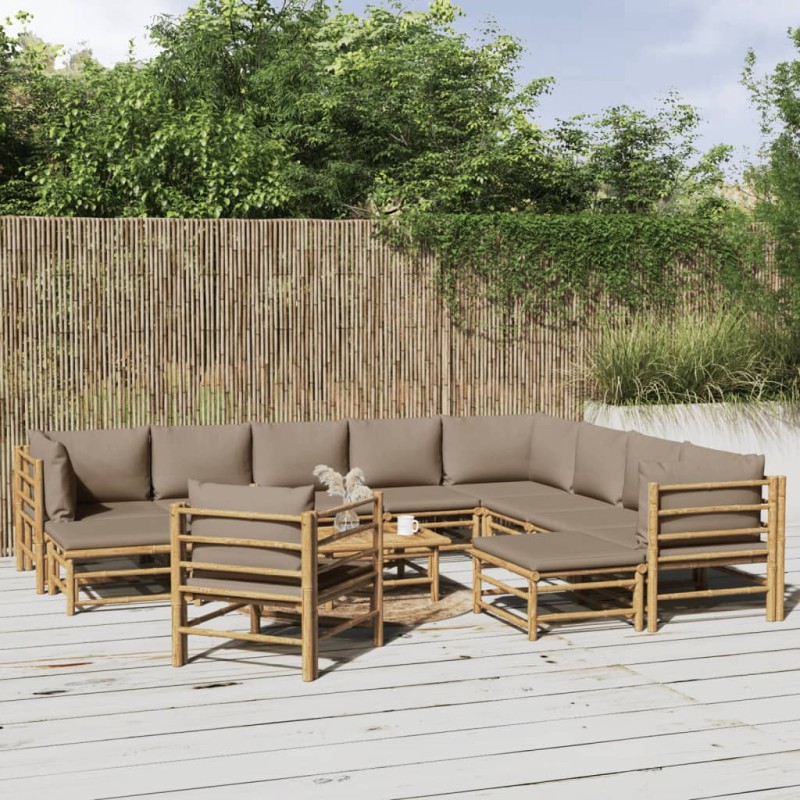 vidaXL 12-tlg. Garten-Lounge-Set mit Kissen Taupe Bambus vidaXL 12-tlg. Garten-Lounge-Set mit Kissen Taupe Bambus