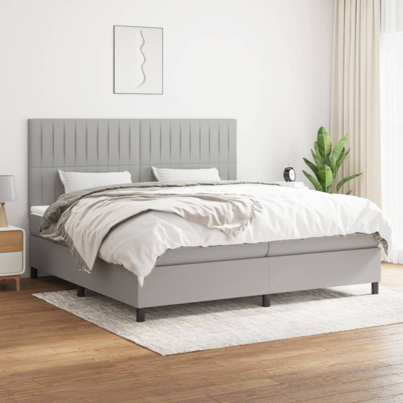 vidaXL Boxspringbett mit Matratze Hellgrau 200x200 cm Stoff vidaXL Boxspringbett mit Matratze Hellgrau 200x200 cm Stoff